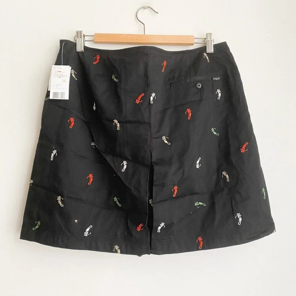 Vintage Lizgolf Cotton Black Embroidered Golf Skort 14 - Picture 4 of 8